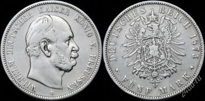 Лот: 1910733. Фото: 1. 5 марок 1875 г. В, Пруссия Германия... Германия и Австрия