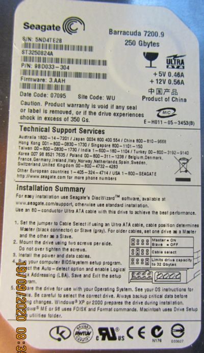 Лот: 16529815. Фото: 1. HDD 250GB. Жёсткие диски (HDD)