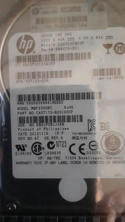 Лот: 21011475. Фото: 1. HDD sas 300GB (HP). Жёсткие диски (HDD)