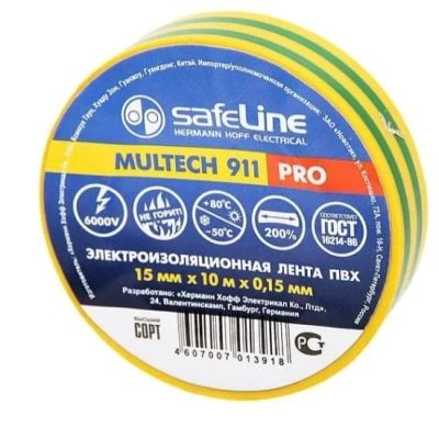 Лот: 15543830. Фото: 1. Изолента SafeLine 15/10 желто-зелёная... Расходные материалы, сменные насадки