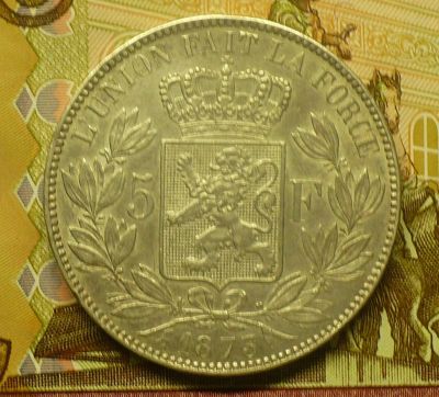 Лот: 18796542. Фото: 1. Бельгия 5 франков 1873 г. Европа