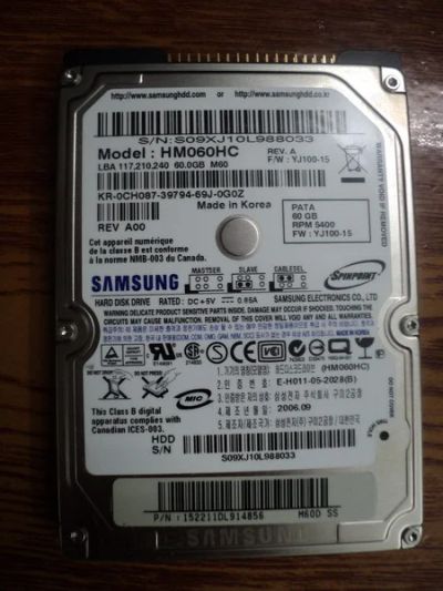 Лот: 3381770. Фото: 1. Samsung HD060HC (60Gb/5400). Жёсткие диски (HDD)