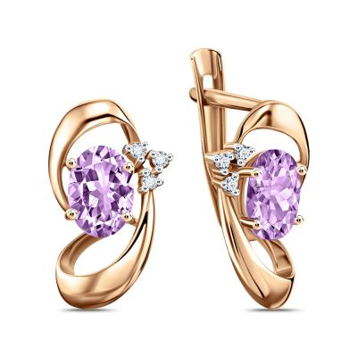 Лот: 23867671. Фото: 1. Золотые серьги с аметистами и... Серьги, каффы