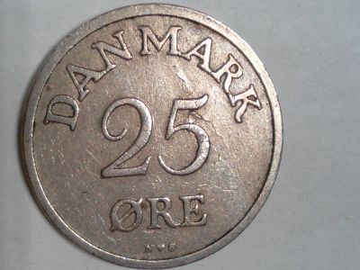 Лот: 14478304. Фото: 1. Монета Дании 25 эре. Европа