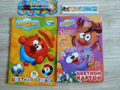 Лот: 6479155. Фото: 1. Набор: цв.бумага+цв.картон+2ручки... Для рукоделия