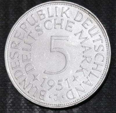 Лот: 15184517. Фото: 1. Германия. 5 марок. 1951 год. Монетный... Остальные страны