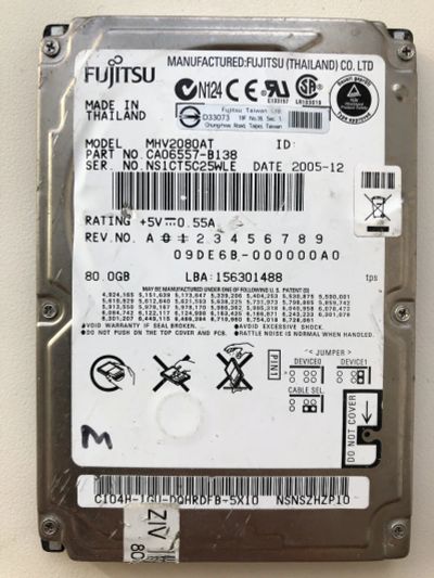 Лот: 16989700. Фото: 1. Неисправный IDE 80Gb Fujitsu MHV2080AT... Жёсткие диски