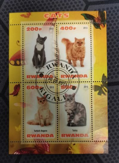 Лот: 19823385. Фото: 1. Марки. Руанда. 2013. Кошки (МЛ... Марки