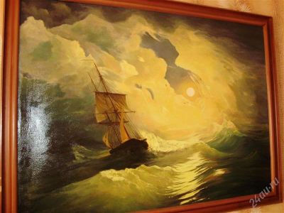 Лот: 9349805. Фото: 1. Картина 'Буря на море ночью... Произведения