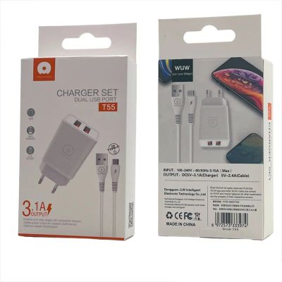 Лот: 22144938. Фото: 1. СЗУ WUW T55 2*USB + Type-C 3.1A... Зарядные устройства, блоки питания, адаптеры сетевые для смартфонов