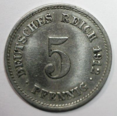 Лот: 8381283. Фото: 1. 5 пфеннигов 1912 год. G. Германия. Германия и Австрия