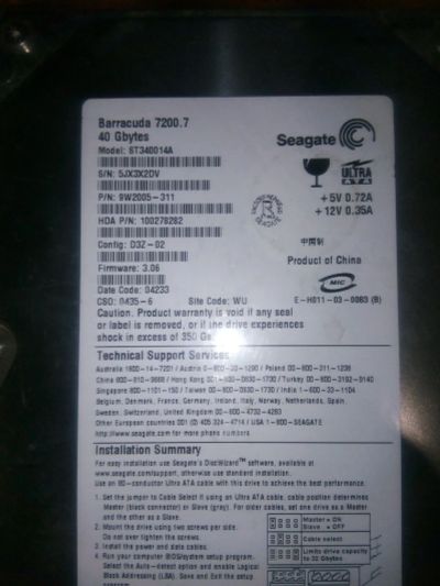 Лот: 16990099. Фото: 1. Жёсткий диск Seagate 40GB. Жёсткие диски (HDD)