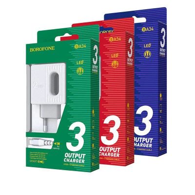 Лот: 22150659. Фото: 1. СЗУ BOROFONE BA-34 2*USB+Type-C... Зарядные устройства, блоки питания, адаптеры сетевые для смартфонов