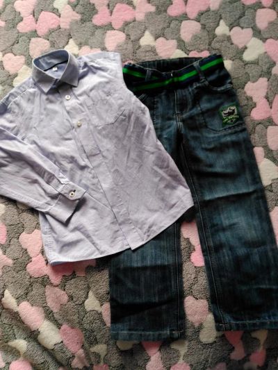 Лот: 9588586. Фото: 1. Джинсы Lupilu на мальчика и рубашка... Брюки, шорты, джинсы