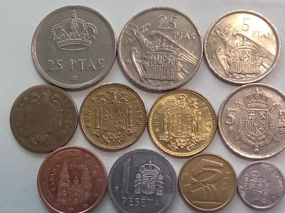 Лот: 21378802. Фото: 1. Набор монет Испании, 11 шт., разные... Наборы монет