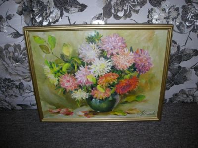 Лот: 6251964. Фото: 1. Картина масло "Астры". Картины, рисунки
