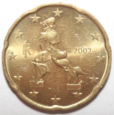 Лот: 2718846. Фото: 1. 20 евроцентов 2002 год. Италия. Европа