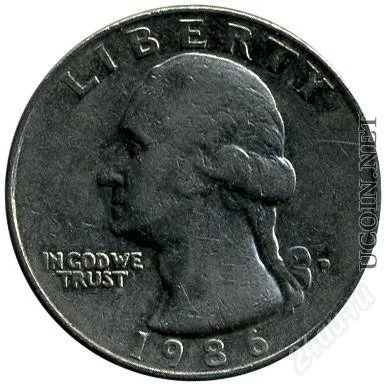 Лот: 1377209. Фото: 1. США 25 центов (квотер) 1986. Другое (монеты)