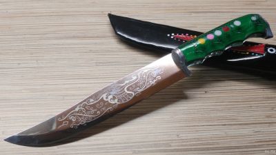 Лот: 15159390. Фото: 1. Узбекский нож, пчак с зелёной... Столовые приборы, ножи