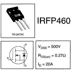 Лот: 20722902. Фото: 1. IRFP460 500v, 20A, 270mΩ, MOSeT... Транзисторы