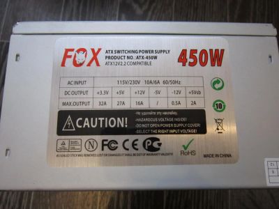 Лот: 10975644. Фото: 1. FOX atx-450w. Корпуса, блоки питания
