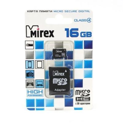 Лот: 11763560. Фото: 1. MicroSD 16 Gb MIREX + SD адаптер. Карты памяти