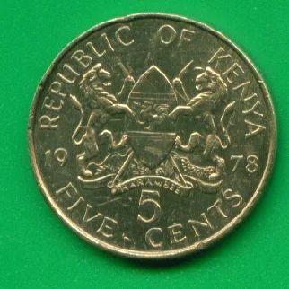 Лот: 8765996. Фото: 1. Кения 5 центов 1978 (з175). Африка