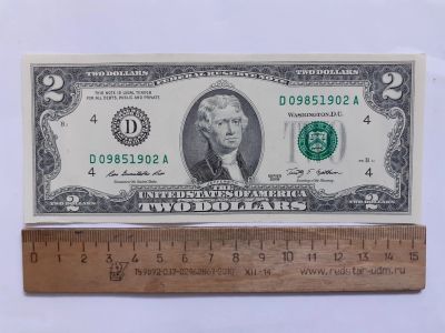 Лот: 25737967. Фото: 1. США 2 доллара двор D ,купюра на... Америка