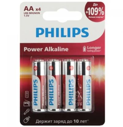 Лот: 22694132. Фото: 1. Батарейка AA 4шт Philips. Батарейки, аккумуляторы, элементы питания