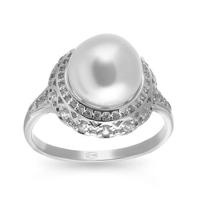Лот: 23795158. Фото: 1. Кольцо из серебра с жемчугом SWAROVSKI... Кольца, перстни