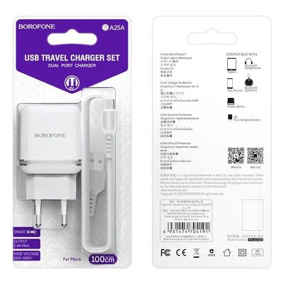 Лот: 22150841. Фото: 1. СЗУ BOROFONE BA-25A 2*USB+Micro... Зарядные устройства, блоки питания, адаптеры сетевые для смартфонов