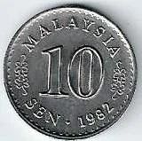 Лот: 14154017. Фото: 1. 10 сенов 1982 г. Малайзия . Азия