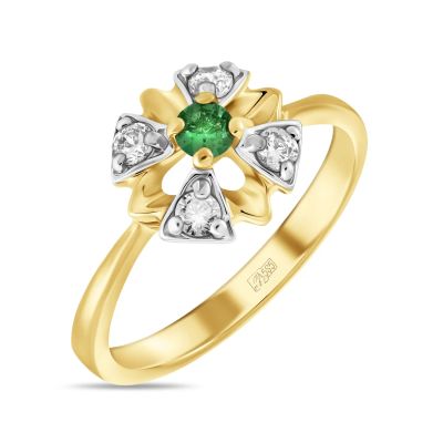 Лот: 24645457. Фото: 1. Кольцо с фианитом и изумрудом. Кольца, перстни