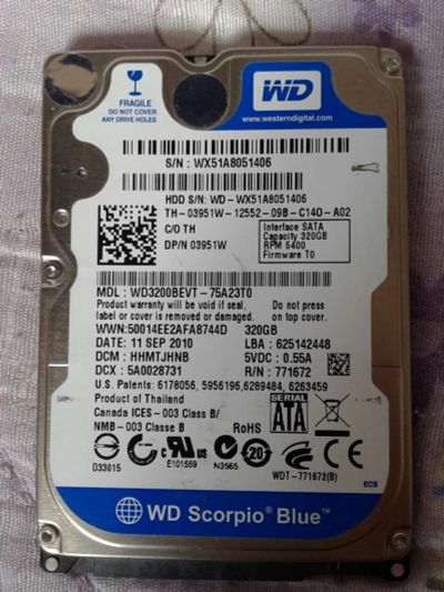Лот: 5288353. Фото: 1. жеский диск HDD 2,5 320 GB WD3200. Жёсткие диски