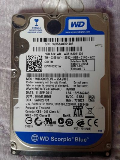 Лот: 5288353. Фото: 1. жеский диск HDD 2,5 320 GB WD3200. Жёсткие диски (HDD)