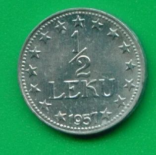 Лот: 8963951. Фото: 1. Албания 1/2-пол лека 1957 (т44... Европа