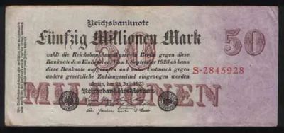 Лот: 25806789. Фото: 1. Банкнота Германии 50 млн 1923. Германия и Австрия