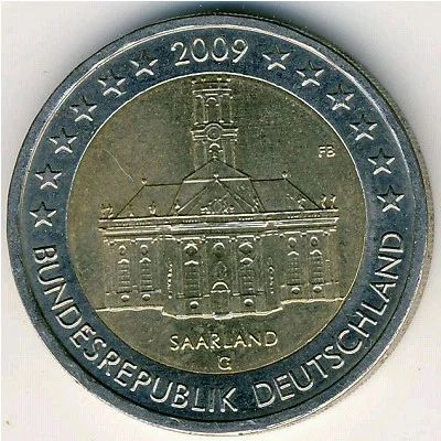 Лот: 5946366. Фото: 1. 2 евро 2009 г Германия Саарланд... Германия и Австрия