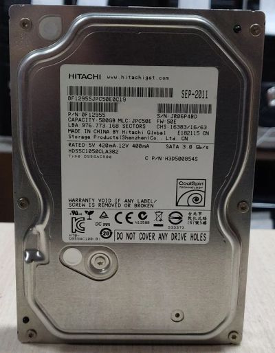 Лот: 19874134. Фото: 1. HDD 500 Гб/Hitachi/3,5''/7200... Жёсткие диски (HDD)