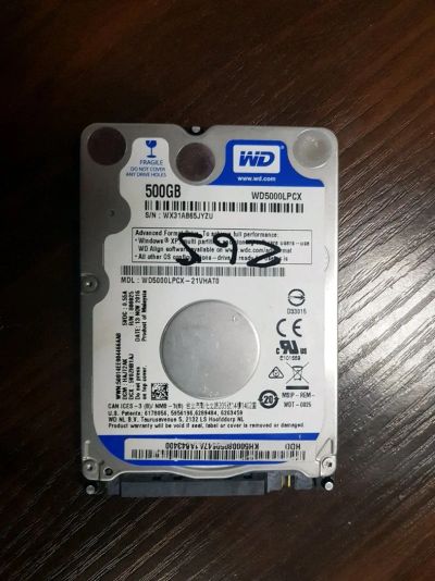 Лот: 12443131. Фото: 1. Жесткий диск 500GB 2.5 WD Blue... Жёсткие диски (HDD)