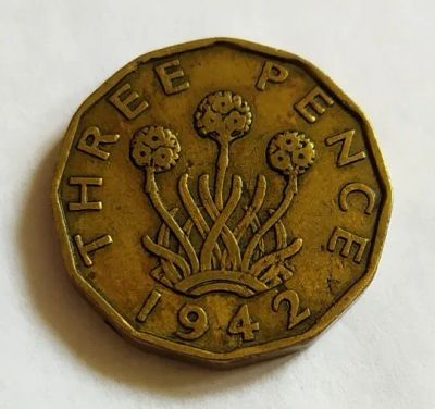 Лот: 25674528. Фото: 1. Великобритания 3 пенса 1942 Георг... Великобритания и острова
