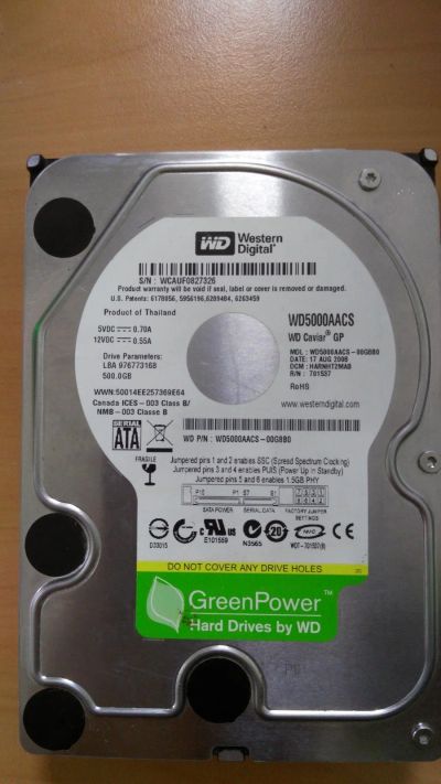 Лот: 12602061. Фото: 1. Жесткий диск WD 500Гб. WD5000AACS. Жёсткие диски (HDD)