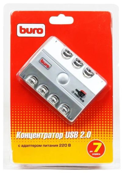 Лот: 5490800. Фото: 1. BURO BU-Hub2.0-7 [активный USB-HUB... Платы расширения, контроллеры, доп. порты