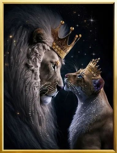 Лот: 21375427. Фото: 1. Картина Королевские Лев и львица... Подарки на 14 февраля