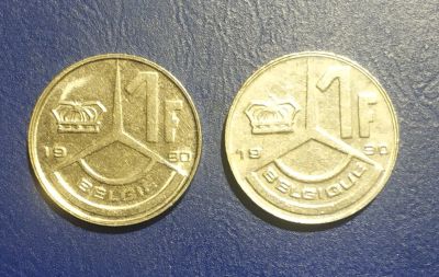 Лот: 25188601. Фото: 1. Бельгия 1 франк 1990 г. (2 шт... Европа