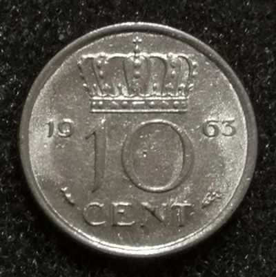 Лот: 23531773. Фото: 1. 10 центов 1963 года. Нидерланды... Европа