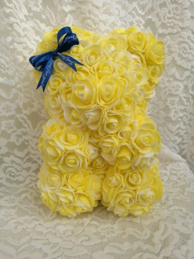 Лот: 14327989. Фото: 1. Мишка из роз 25 см (бело-желтый... Искусственные и сувенирные цветы