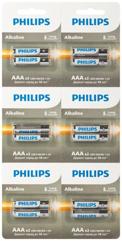Лот: 25794316. Фото: 1. Батарейка Philips LR03 (2x6) BL... Батарейки, аккумуляторы, элементы питания