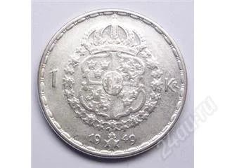 Лот: 75416. Фото: 1. Швеция. 1 крона 1949г. Отличное... Европа