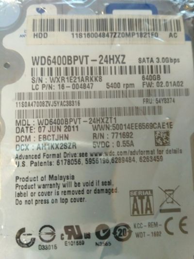 Лот: 11758632. Фото: 1. Б/У Жесткий диск для ноутбука... Жёсткие диски (HDD)